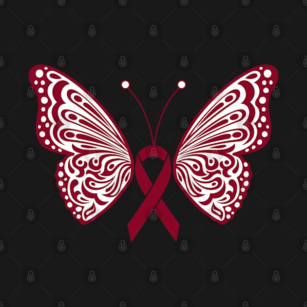 Multiple Myeloma Burgundy Ribbon Butterfly Wings Tattoo by Teeziner