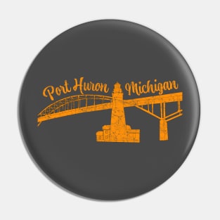 Orange Port Huron Distressed Lighthouse Bridge Scene Pin