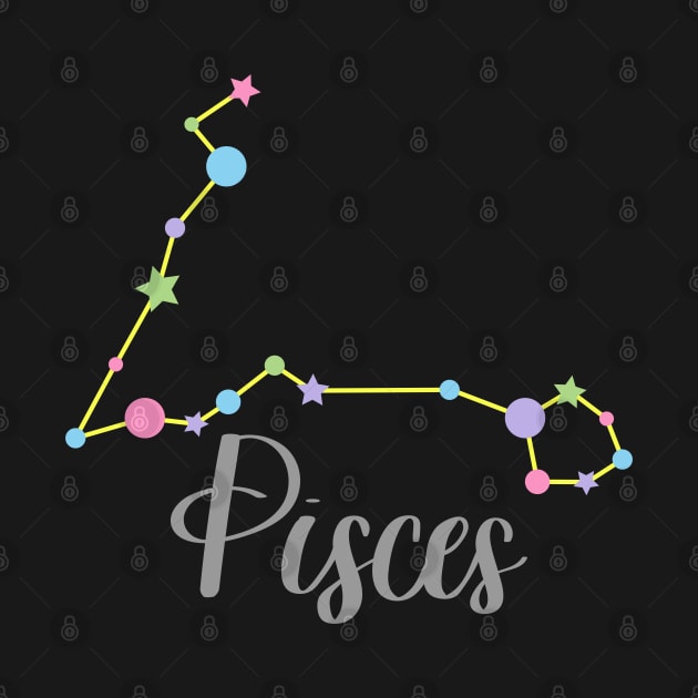 Pisces Zodiac Constellation in Pastels - Black by Kelly Gigi