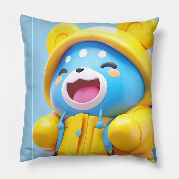 AKBLM - LITTLE KUMA IS HAPPY TO FISH SOME KING CRABS | KAWAII 3D ANIME MASCOT CHARACTER Pillow by AKBLM