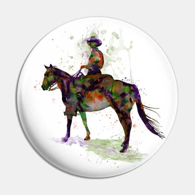 Cowboy on Horseback Watercolor Silhouette Pin by Marian Voicu