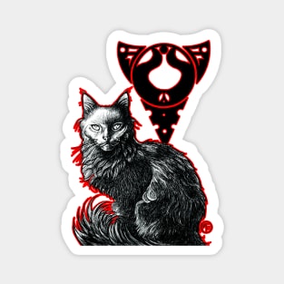 Magic Black Cat - Red & White Outlined Version Magnet