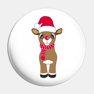 Cute reindeer with Xmas hat Pin