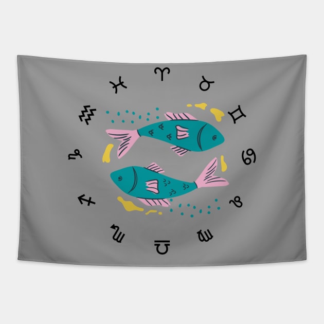 Pisces Zodiac Sign Tapestry by Natalie C. Designs 