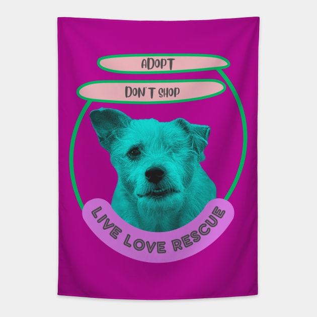 Rescue, adopt don't shop, oney eyed rescue dog Tapestry by happygreen