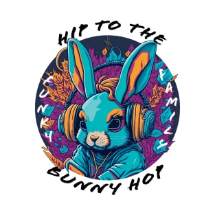 Bunny Wearing Headphones - black font T-Shirt