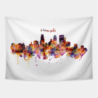 Minneapolis Watercolor Skyline Tapestry