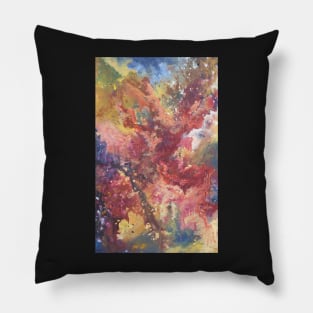 Abstract Galaxy Painting in Red, Gold, and Black Pillow