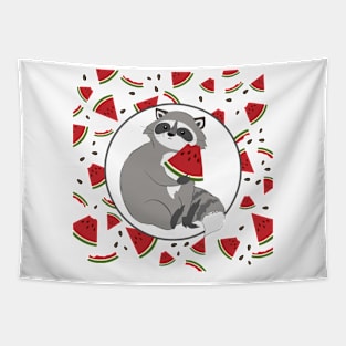 Cute Cartoon Raccoon with Watermelon Tapestry