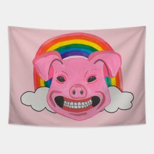 Pink pig head with rainbow Tapestry