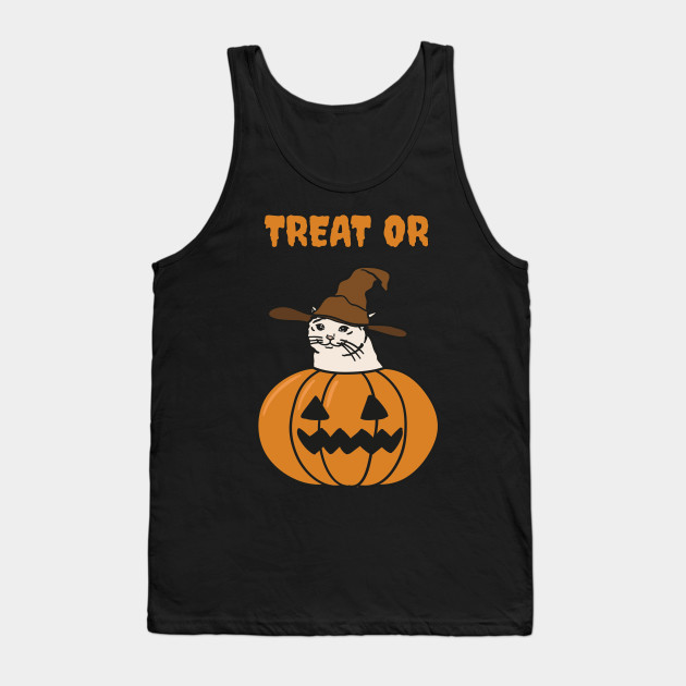 Crying Cat Meme In Pumpkin For Halloween Halloween Tank Top Teepublic De