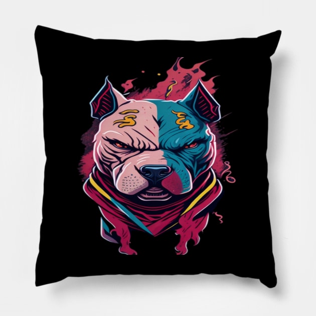 pitbull dog vintage style graphics designs Pillow by sukhendu.12