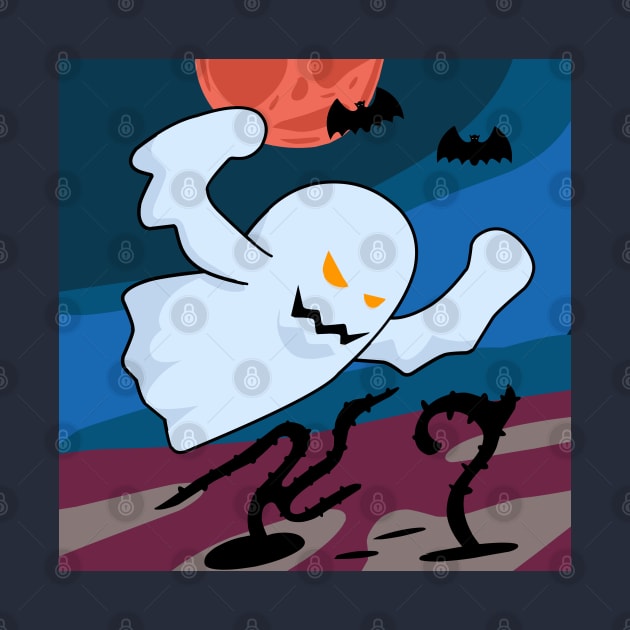 Strong boo ghost halloween with scary Skull Moon by R4CProject