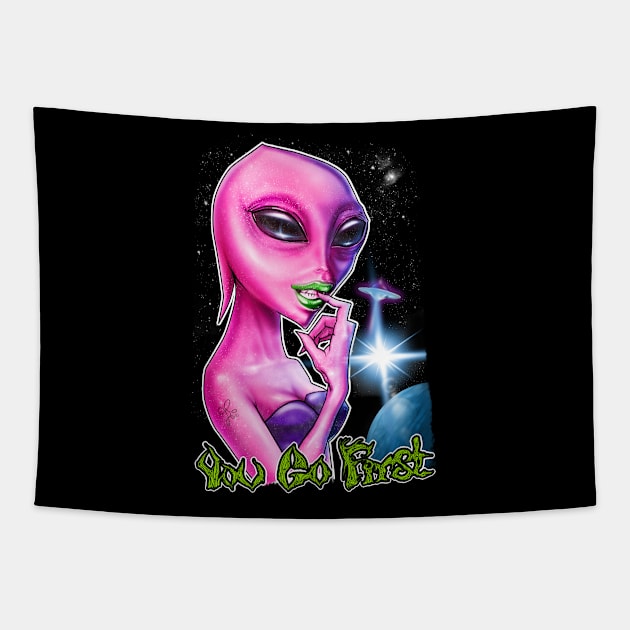 "Alien Tease" Tapestry by GalDisegni