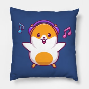 Cute Hamster Listening Music Cartoon Pillow