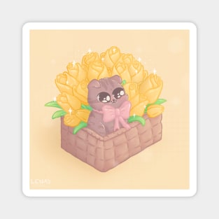 Flower Gift Basket Cat Magnet