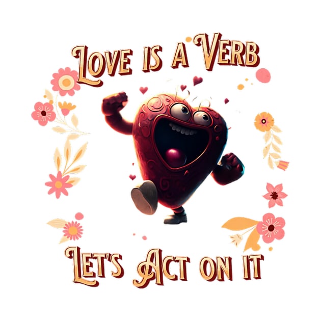 Love is a verb - happy dancing heart - valentine's day special by Epic Works