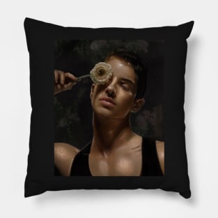 Portrait of Manu Rios in chalk style Pillow