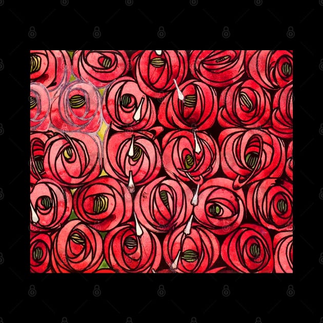 RED ROSES AND TEARDROPS Art Nouveau Floral by BulganLumini