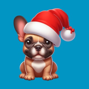 Cute French Bulldog Wearing Santa Claus Hat T-Shirt