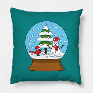 Snow Globe with Cardinal Snowman and Pine Tree Pillow