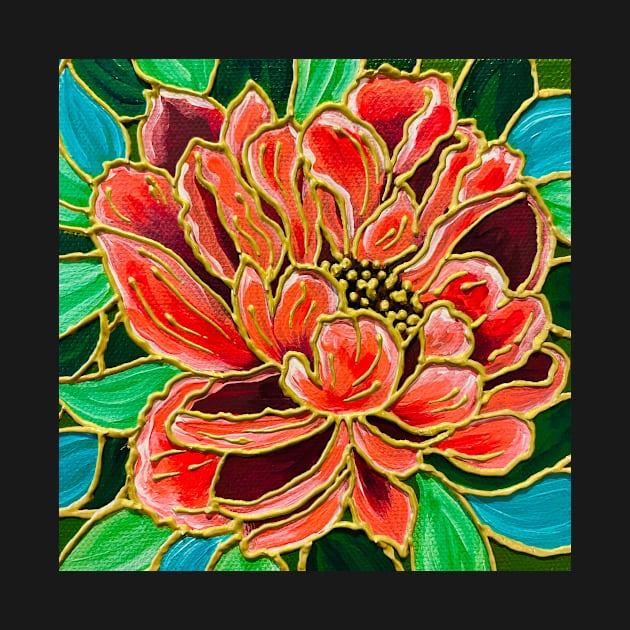 Pretty Pink Peony Stained Glass Painting by Amazing Creations