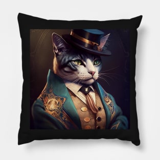 Cat in top hat, jacket and waistcoat Pillow