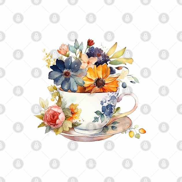 Whimsical Teacup With Flowers by get2create