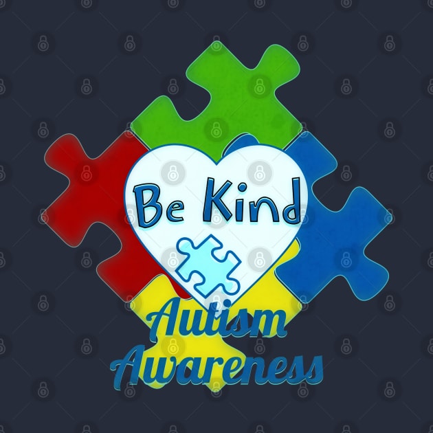 Autism Awareness Be Kind Puzzle and Heart Design by mythikcreationz