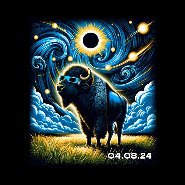 Bison Eclipse Adventure: Majestic Tee for Wildlife Enthusiasts by GinkgoForestSpirit