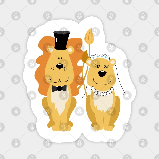 Lion and Lionness Wedding Couple Bride and Groom Magnet by JessDesigns