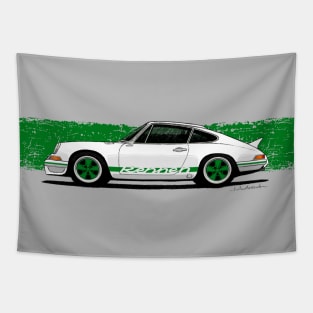 Drawing of the iconic German sports car with green stripes Tapestry