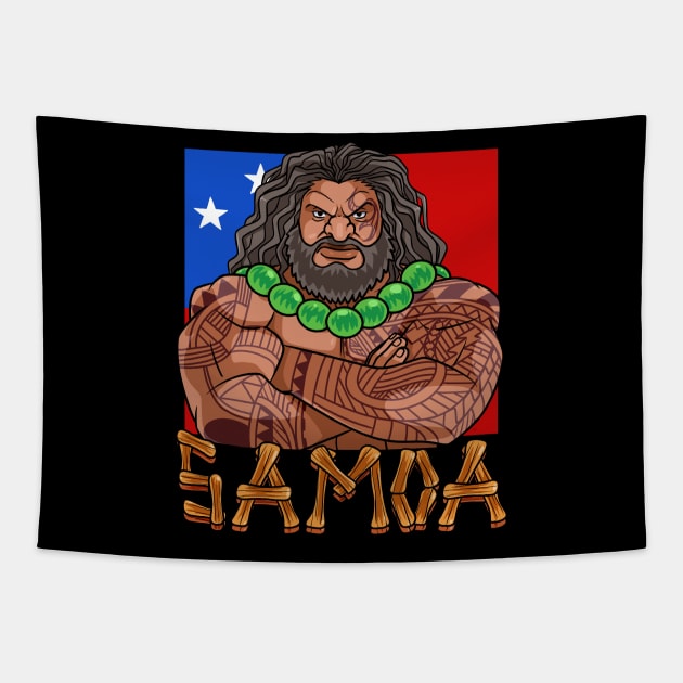 Samoan Pride Samoa Flag Polynesian Warrior Tatau Tapestry by Noseking