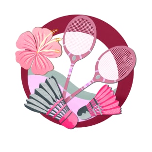 Tropical badminton badge - red and pink T-Shirt