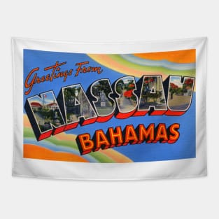 Greetings from Nassau Bahamas, Vintage Large Letter Postcard Tapestry