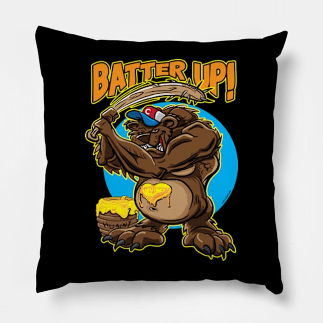 Batter Up Bear with spiked baseball bat Pillow by eShirtLabs