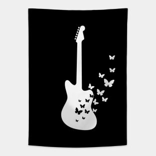 Offset Style Electric Guitar Silhouette Turning Into Butterflies Tapestry