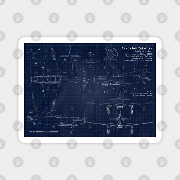 Yakovlev Yak3 URSS Blueprint Magnet by Aircraft.Lover