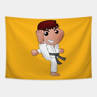 Karate Boy Kick Kawaii Cartoon Character Tapestry