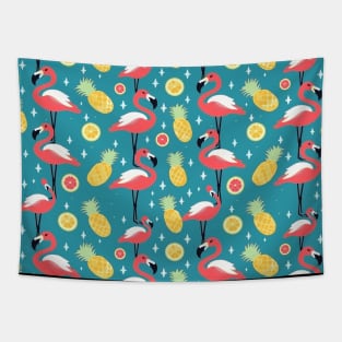 Tropical Flamboyance: Flamingo & Pineapple Extravaganza Tapestry