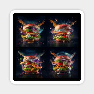 Four spectacular delicious Cheeseburgers with lettuce, onion, and tomato created for burger lovers Magnet