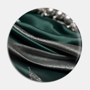 Green silver Christmas silk with pearls Pin