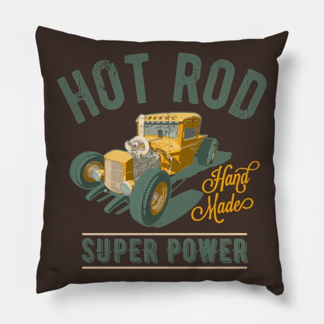 Hot Rod Super Power Hand Made Pillow by funkymonkeytees