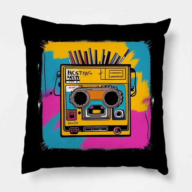 80s Music Retro Vintage 8-Track Pillow by musicgeniusart