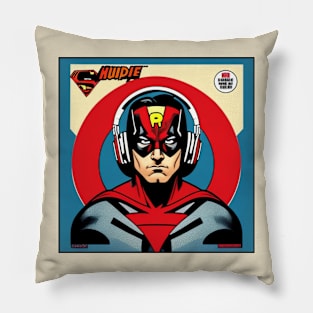 Unleash the Power: Superhero Soundscape Vinyl Record Artwork II Pillow