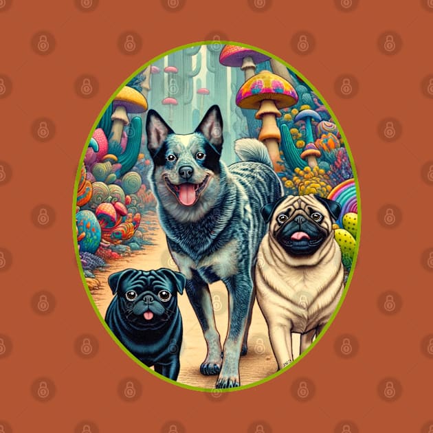 Heeler and Pugs by FivePugs