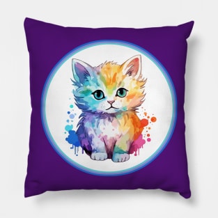 Cute Fluffy Painted Kitten with bright colors Pillow