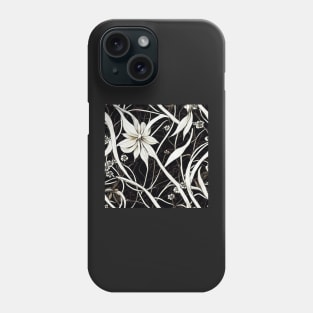 Black and White Vintage Floral Cottagecore Romantic Flower Peony Rose Leaf Design Phone Case