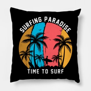 vintage Retro Style sunset Surfing paradise time to surf Pillow