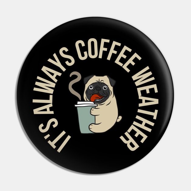 Pug Coffee Lover It's Always Coffee Weather Pin by Deliciously Odd